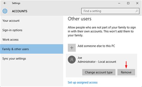 On the accounts screen, click on family & other people > microsoft account > remove button. 5 Ways to Delete A Local Account in Windows 10 | Password ...