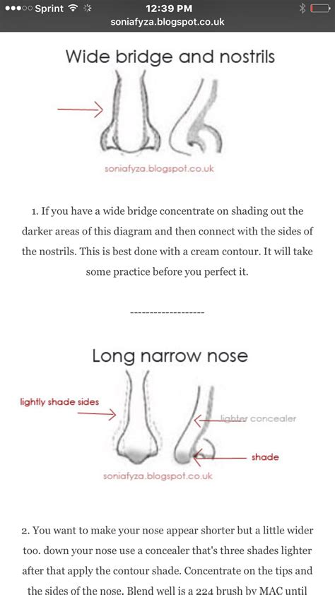 A large nose possesses a long link and also to make the illusion of a contoured nostril, take darker tones as well as brush both the edges of the nostrils. Wide bridge and nostril contour | Nose makeup, Nose contouring, Contour makeup