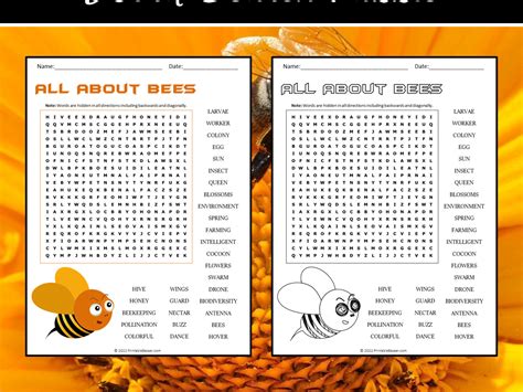 All About Bees Word Search Puzzle Teaching Resources