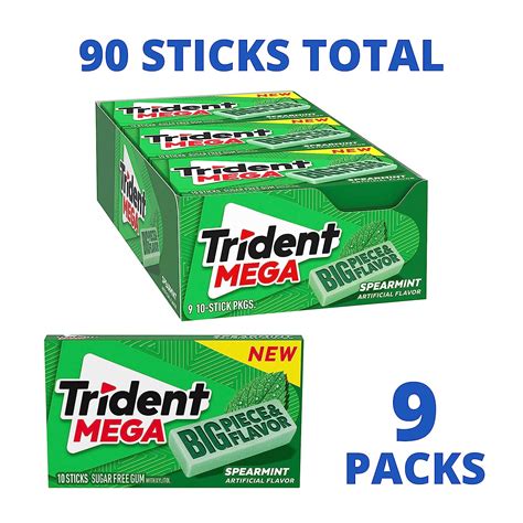 Buy Trident Mega Spearmint Sugar Free Gum 9 Packs Of 10 Pieces 90