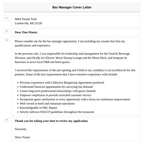 Bar Manager Cover Letter Velvet Jobs