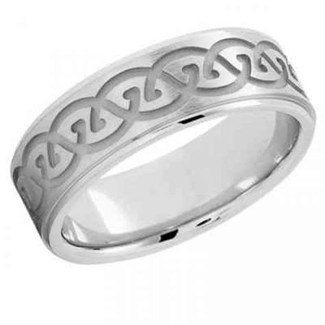 Wedding Rings Etched Celtic Wedding Band In 14k White Gold