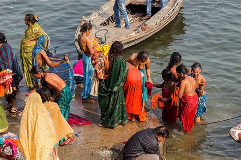 Hindu Women Bathing In The Ganges River In Varanasi India River
