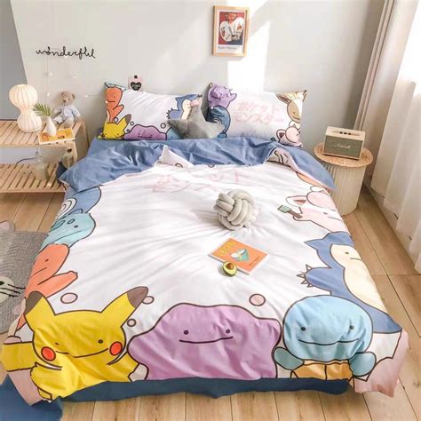 Kawaii Printed Bedding Set Pokemon Bed Sheets Pokemon Bedding Bed