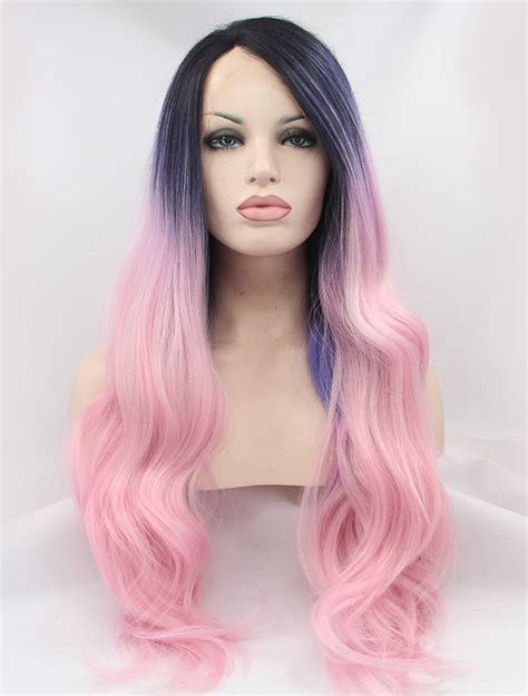 Lace Front Colorful Wigs 30 Wavy Synthetic Ombre2 Tone Without Bangs