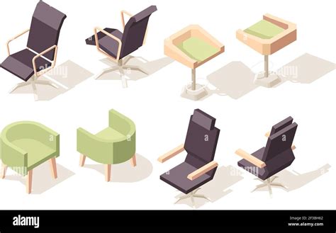 Chair Isometric Modern Wooden Furniture For Office Cabinet Vector Low