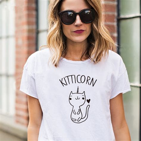 Cat Shirt Geschenk Idee T Shirt Kitticorn Herz Haustier Druck T Shirt Frauen Sommer Casual Damen
