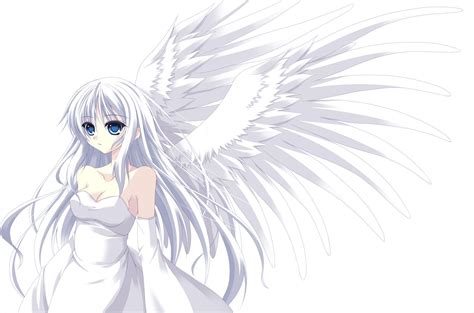 Anime Girl With White Hair And Blue Eyes And Wings