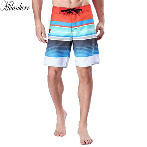 Milankerr 브랜드 서핑 반바지 남성 트윈 마이크로 섬유 수영복 줄무늬 비치 수영 트렁크 남성 비치 반바지 포켓