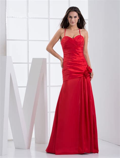 A Line Red Satin Floor Length Bridesmaid Dress
