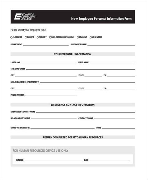Free 9 Sample Employee Personal Information Forms In Pdf