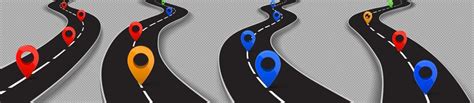 Free Vector Road With Gps Pins Highway Navigation Route Set