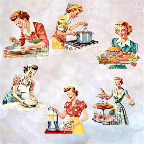 1950s Homemaker Clip Art Retro Housewife Vintage Homemaker Mom Serving
