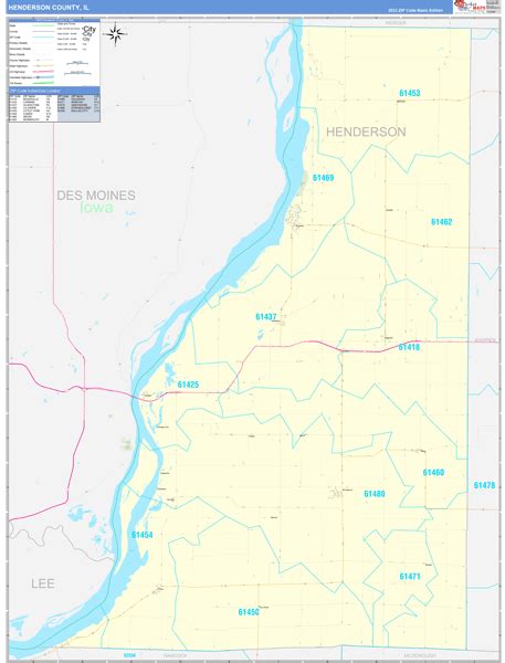 Henderson County Il Zip Code Wall Map Basic Style By Marketmaps Mapsales