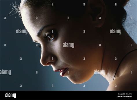 Woman Looking Down Profile Close Up Stock Photo Alamy