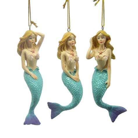 Mermaid Ornaments Set Coastal Christmas Decor California Seashell Co