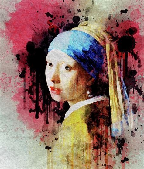 Johannes Vermeer Girl With A Pearl Earring Dripping Watercolor Remake Art Version Painting