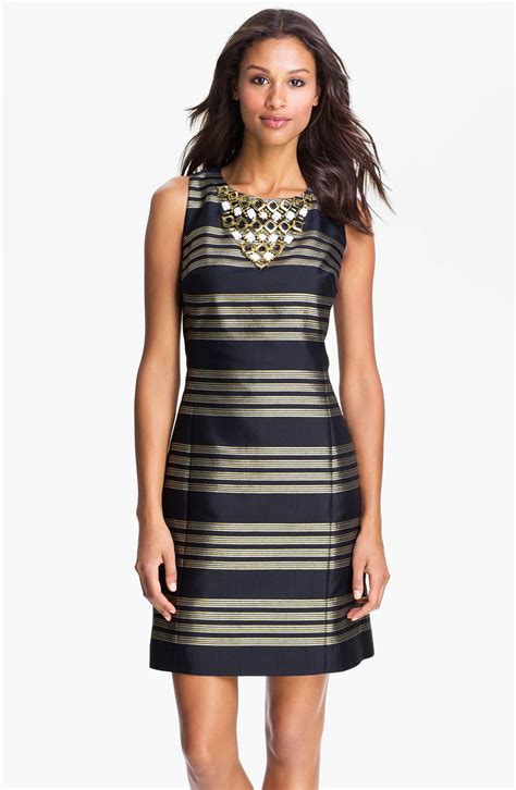 Lilly Pulitzer® Beaded Neck Metallic Stripe Sheath Dress Nordstrom