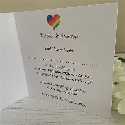 lgbt wedding invitations square folded card rainbow heart design