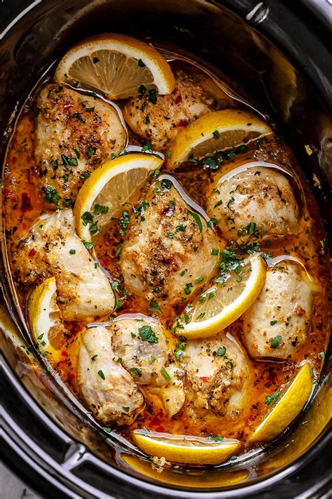 It's easy and tasty, making it. Crock Pot Chicken thighs Recipe with Lemon Garlic Butter ...