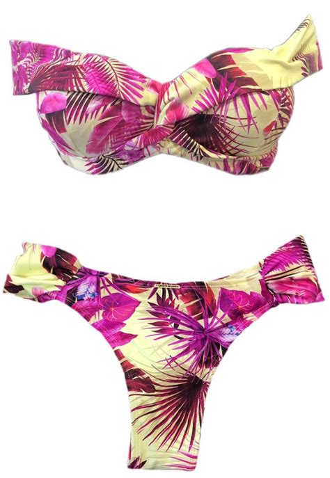 Biquini Tomara Que Caia Garota De Luxo Beachwear Ciganinha Floral Rosa
