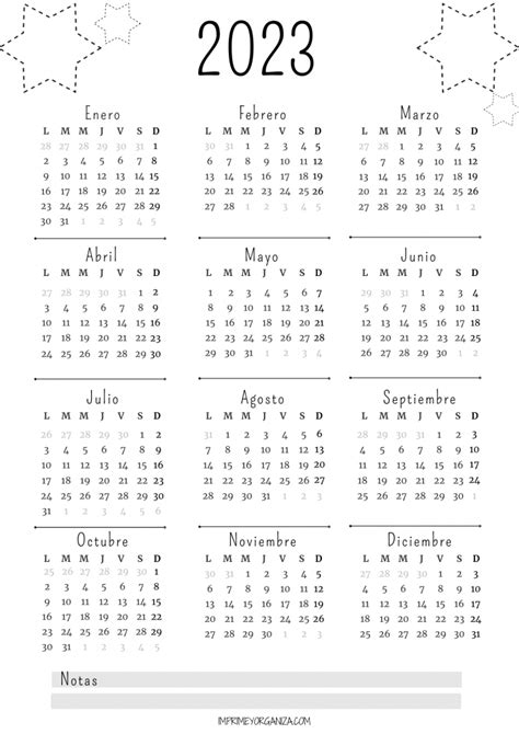 Calendario Anual 2023 Para Imprimir Gratis