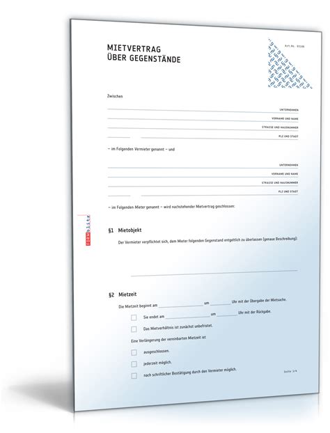 Allgemeiner Mietvertrag über Gegenstände ⋆