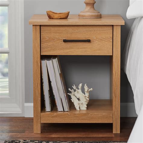 Mainstays Hillside Nightstand With Drawer Dover Oak Finish Walmart