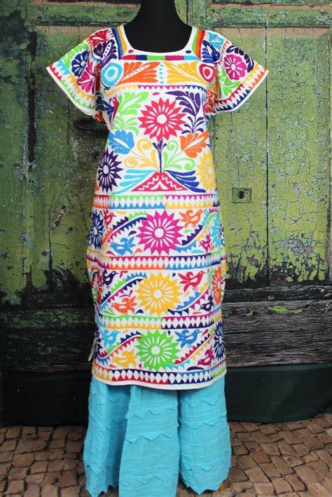 multi color gala collectors hand embroidery huipil dress jalapa mexico santa fe handmade