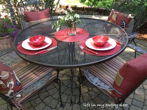 How to make and use a simple trimmer table. life in my empty nest: Painting a Wrought Iron Patio Table ...