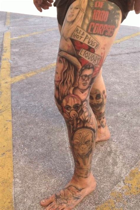 amazing devils rejects leg tattoo men weird tattoos movie tattoos