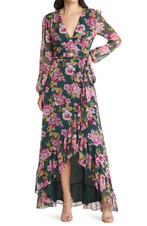 Wayf The Meryl Floral Long Sleeve Wrap Gown We Select Dresses