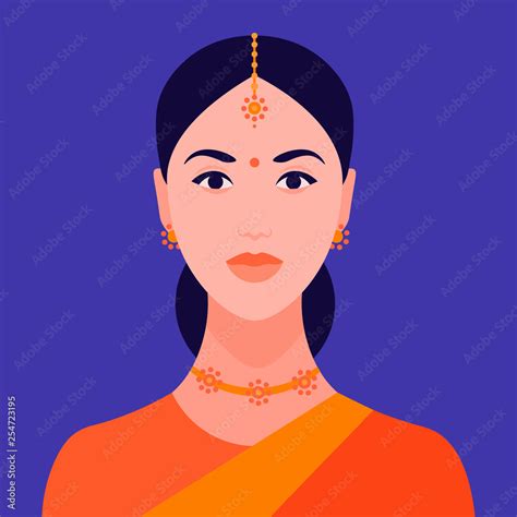 portrait of an indian woman in a sari girl s face girl head vector flat illustration stock