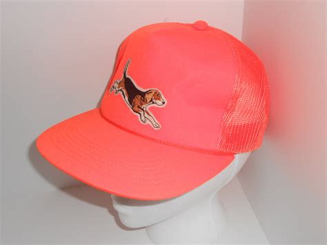 Vintage Blaze Orange Hunting Dog Snapback Trucker Hat Cap