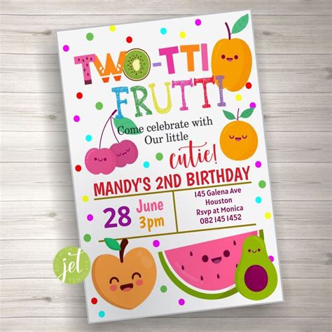 Editable Frutti Invitation Fruit Invite Two Tti Frutti Party Invite