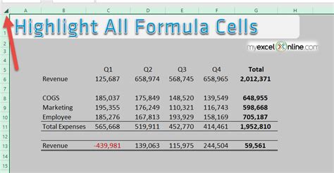 Highlight All Excel Formula Cells Myexcelonline