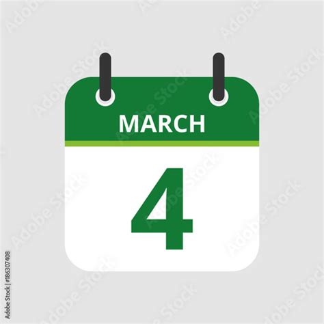 Flat Icon Calendar 4th Of March Isolated On Gray Background Vector
