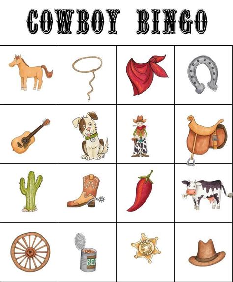 Free Printable Cowboy Bingo Cards
