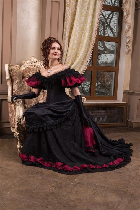 Red And Black Victorian Ballroom Dress Victorian Bustle Etsy