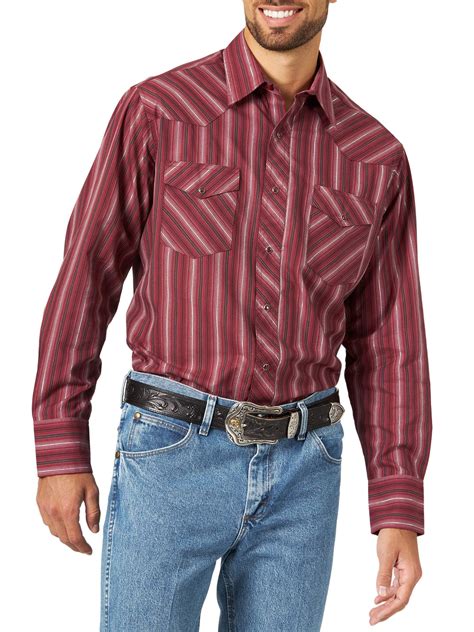 Wrangler Mens Long Sleeve Striped Western Shirt
