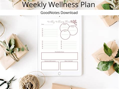 Mind Body Spirit Weekly Wellness Plan Printable Digital Etsy