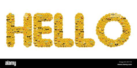 The Word Hello Written In Social Media Emoji Smiley Characters Stock