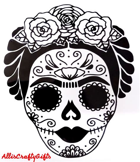 Frida Kahlo Sugar Skull Head Roses 5in X 6in Vinyl Decal Etsy Sugar