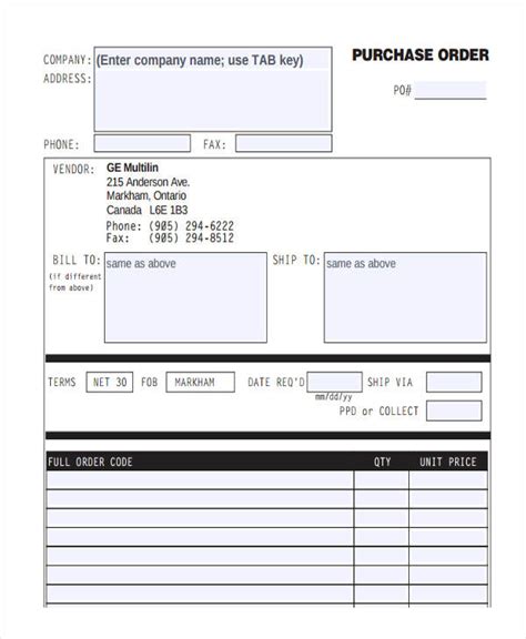 purchase order forms  samples examples formats
