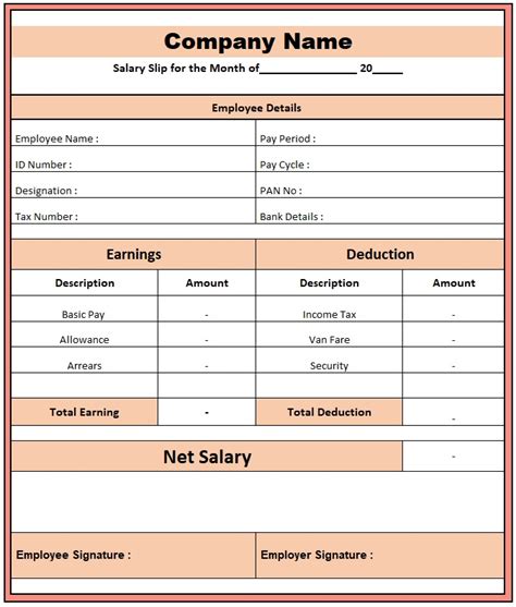 Cash Pay Slip Format Pay Slip Format Excel