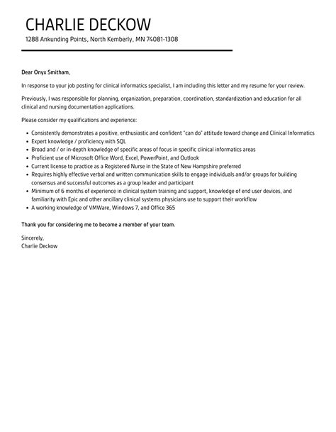 Clinical Informatics Specialist Cover Letter Velvet Jobs