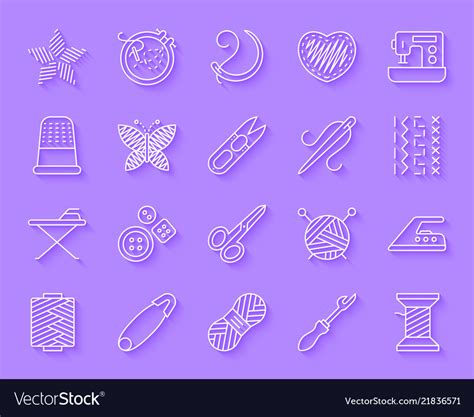 Needlework Simple Paper Cut Icons Set Royalty Free Vector