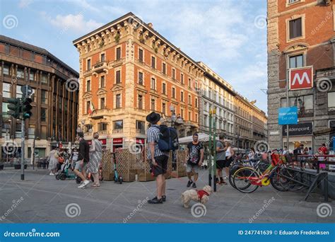 Milan Italy August 22 2021 View Of Tourists Strolling Through