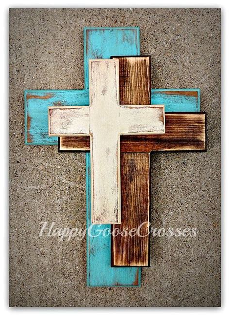 Wall Wood Cross Offset Medium Antiqued Turquoise Stain Etsy Wood