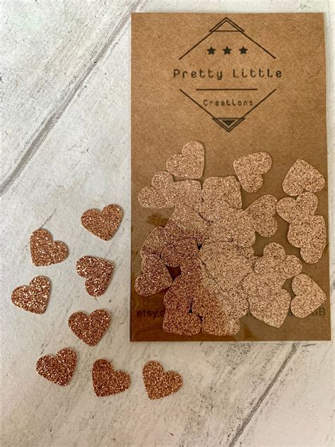 Rose Gold Glitter Card Heart Embellishments 50 Pack Etsy Uk